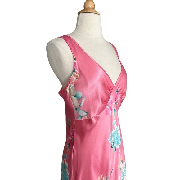 JONES NEW YORK Fuschia Floral Satin Slip Dress Lingerie Gown Vintage Inspired M - Picture 4 of 15